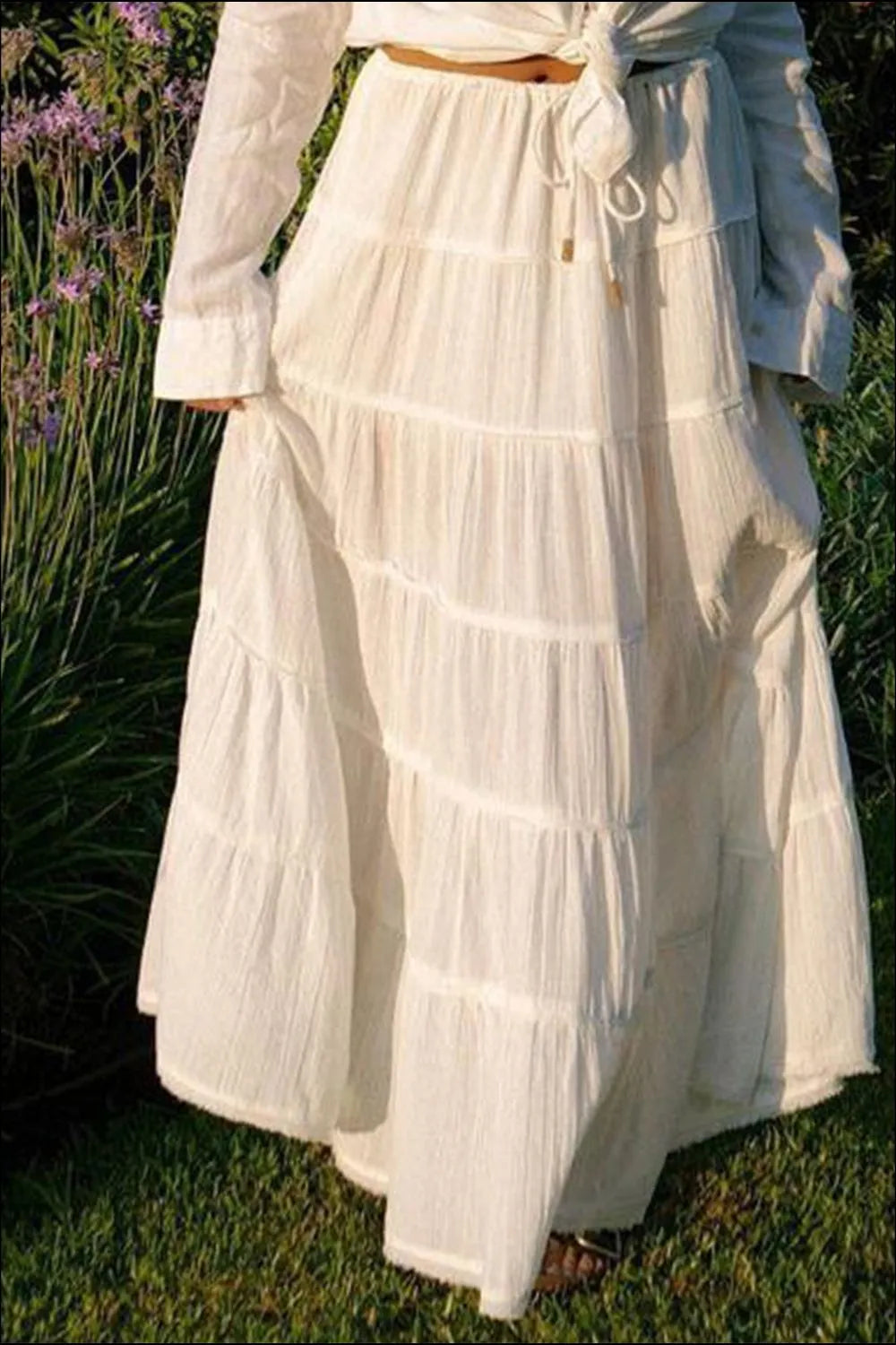 Boho Tiered Maxi Skirt with Drawstring Waist - Be Bliss Boutique