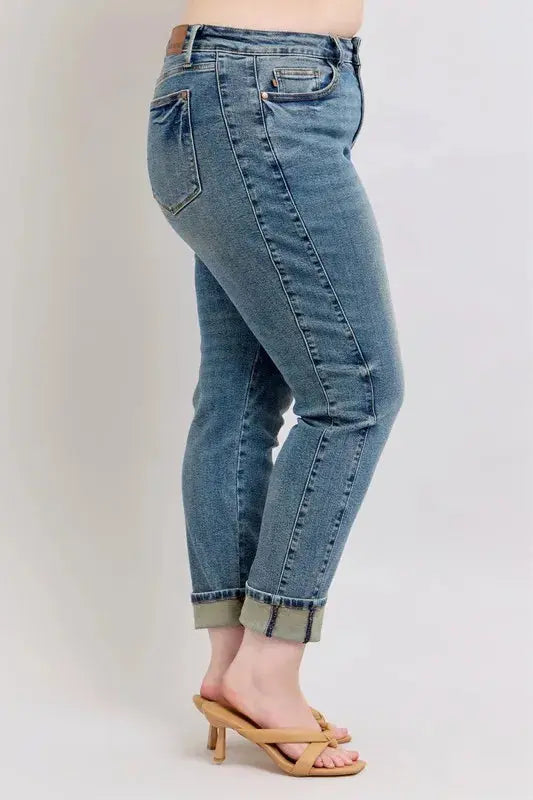 Full Size/Plus Size Mid Rise Vintage Wash Boyfriend Judy Blue Jeans - Be Bliss Boutique