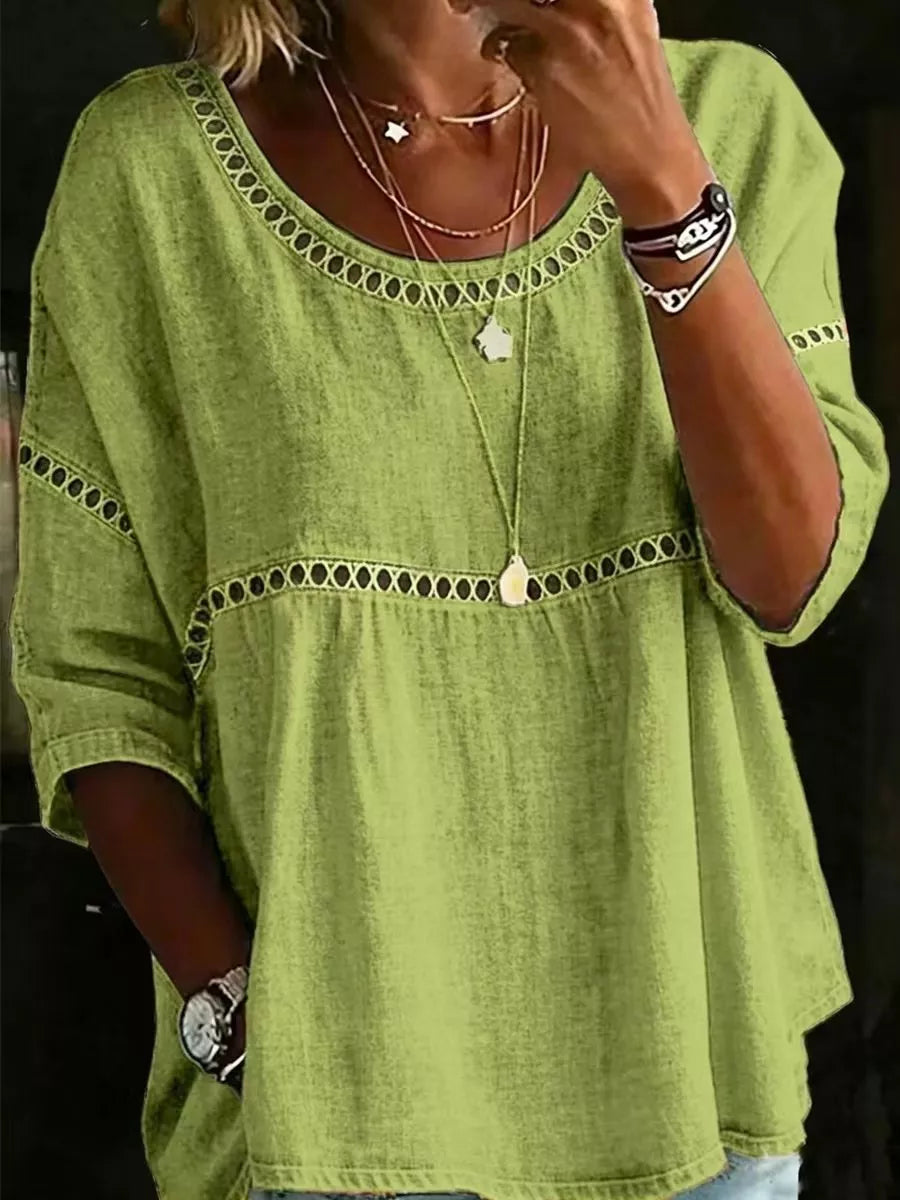 Full Size Hollow Out Round Neck Top - Be Bliss Boutique