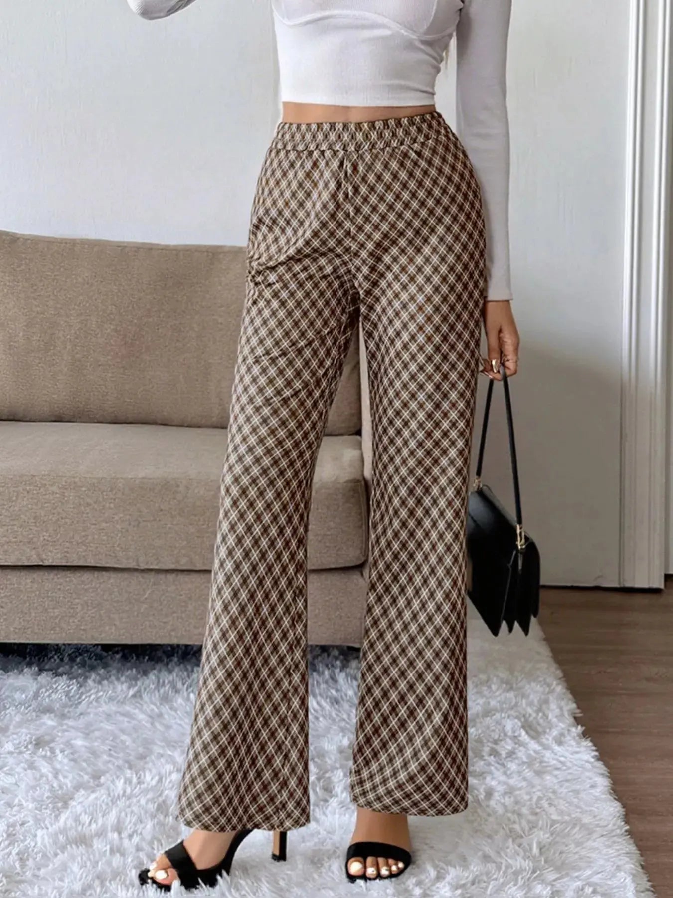 Plaid High Waisted Wide Leg Pants - Be Bliss Boutique