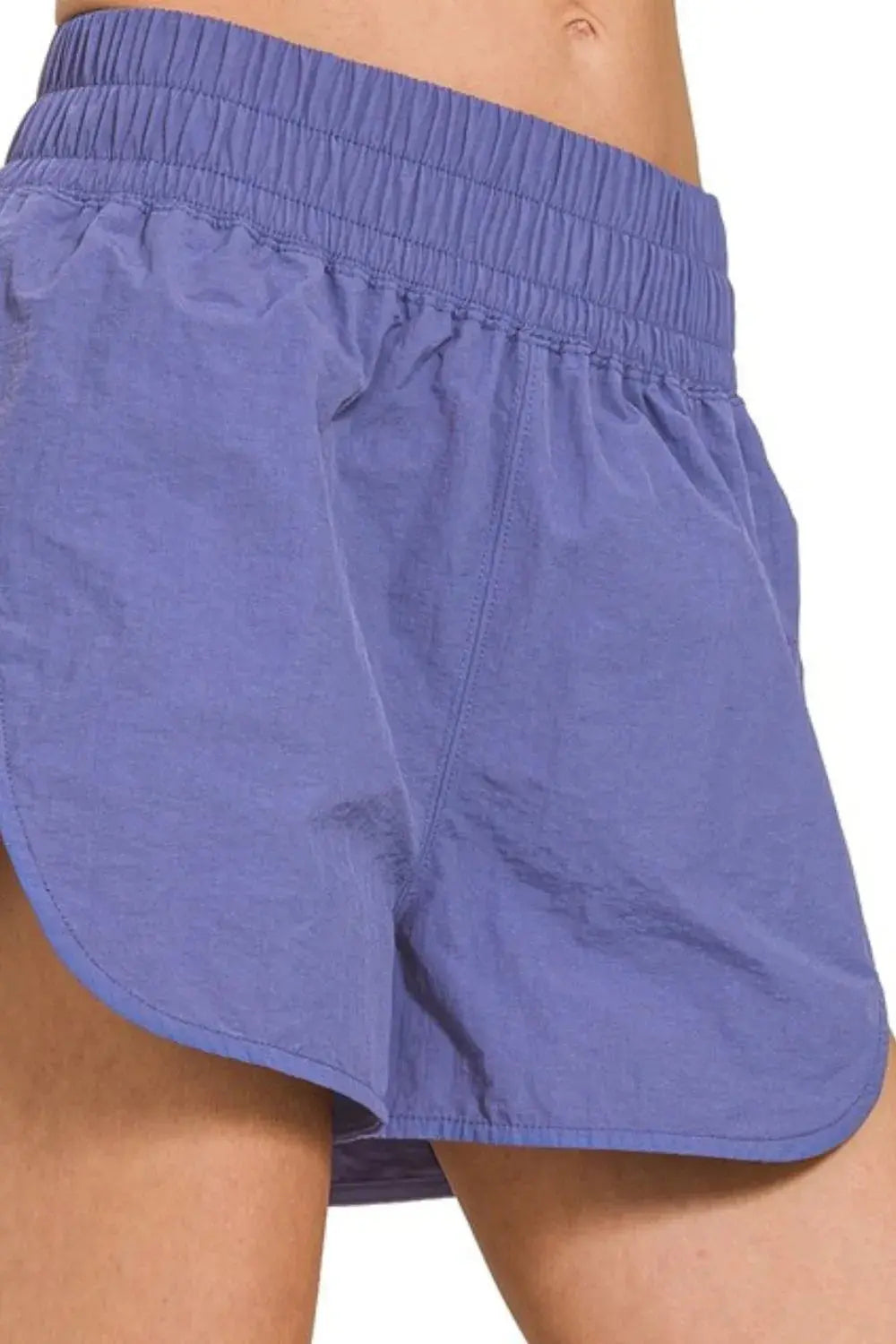 Zenana Blue Windbreaker Smocked Waistband Running Shorts for Women - Be Bliss Boutique