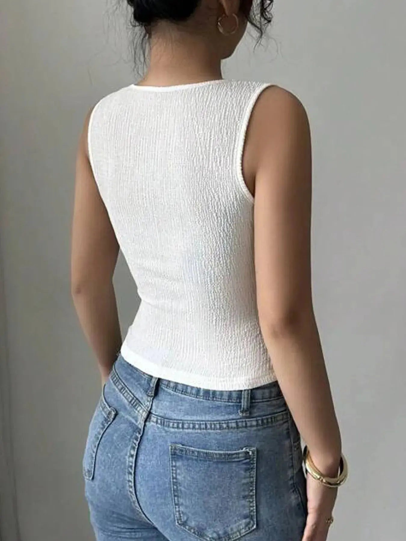 Flower Button Square Neck Tank - Be Bliss Boutique