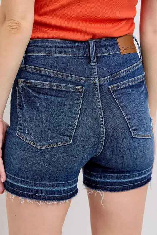 Judy Blue Jeans - Plus Size High Waist Tummy Control Destroy Release Hem Denim Shorts - Be Bliss Boutique