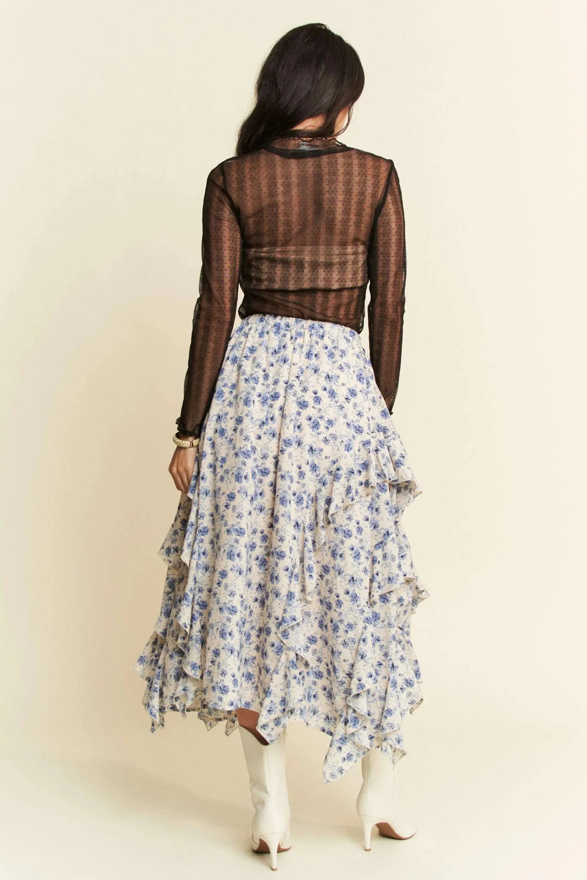 Davi & Dani Black Long Sleeve Lace Turtleneck Sheer Mesh Top - Be Bliss Boutique