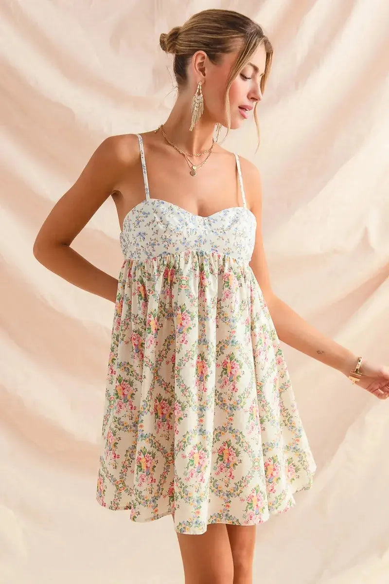 SO ME Mixed Floral Print Sleeveless Mini Dress - Be Bliss Boutique
