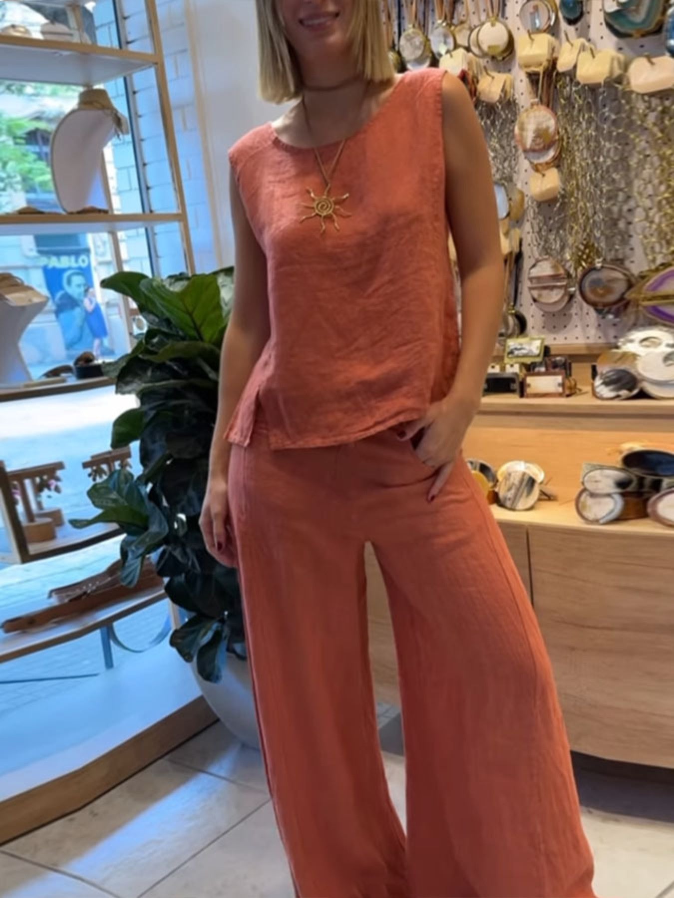 Full Size Round Neck Tank and Pants Set - Be Bliss Boutique