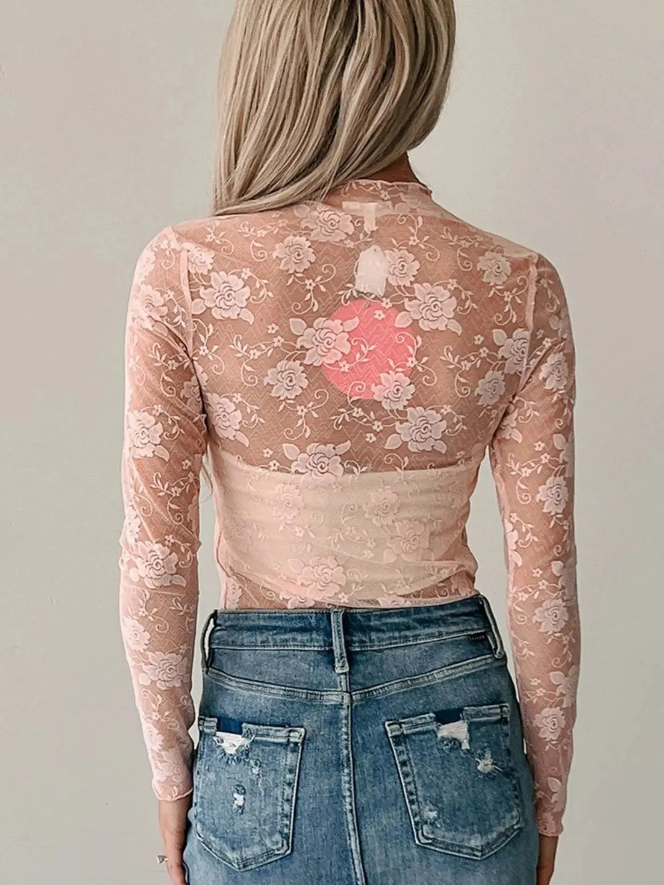 Lace Mock Neck Long Sleeve Blouse - Be Bliss Boutique