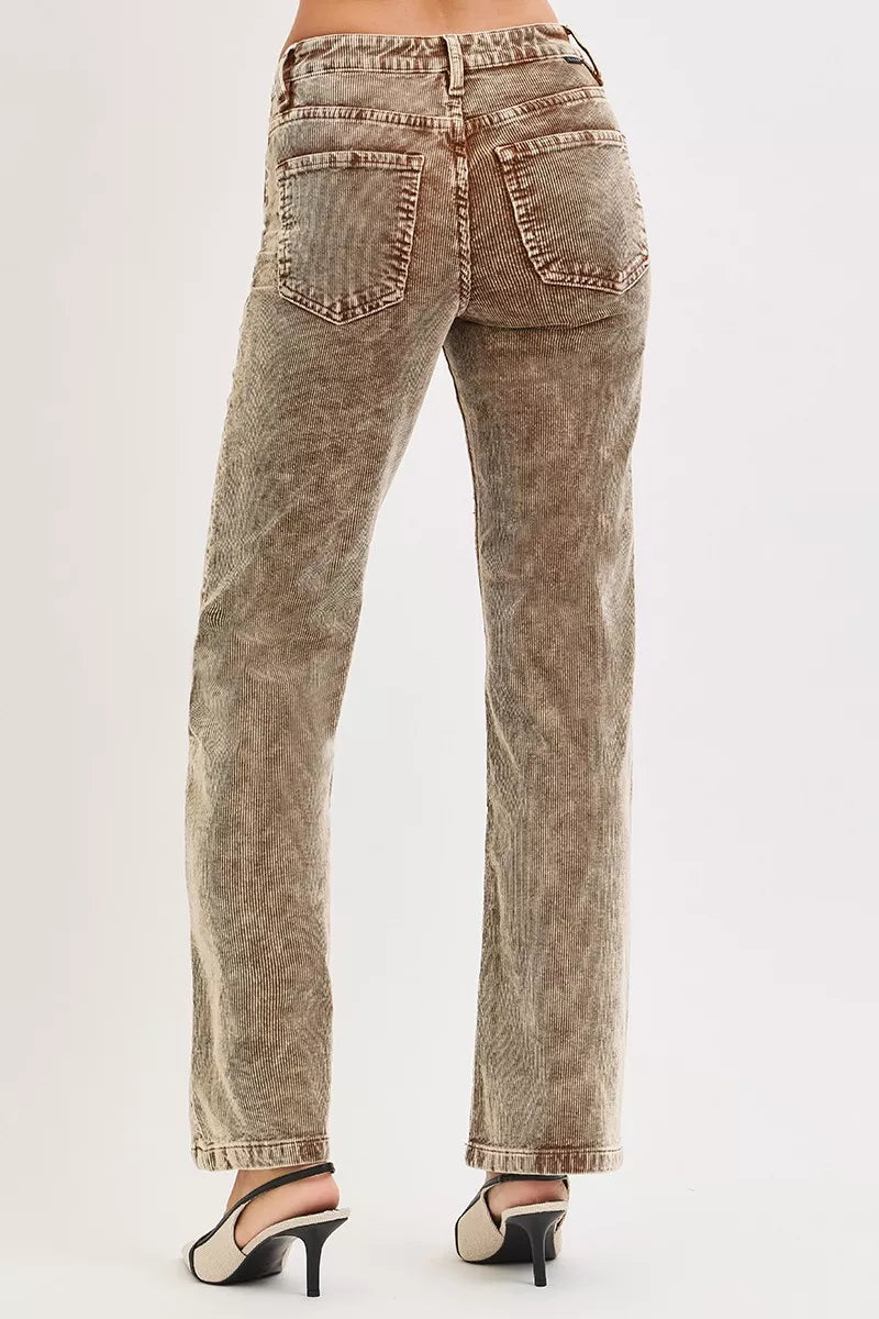 RISEN Tummy Control Mid Rise Straight Leg Corduroy Pants - Be Bliss Boutique