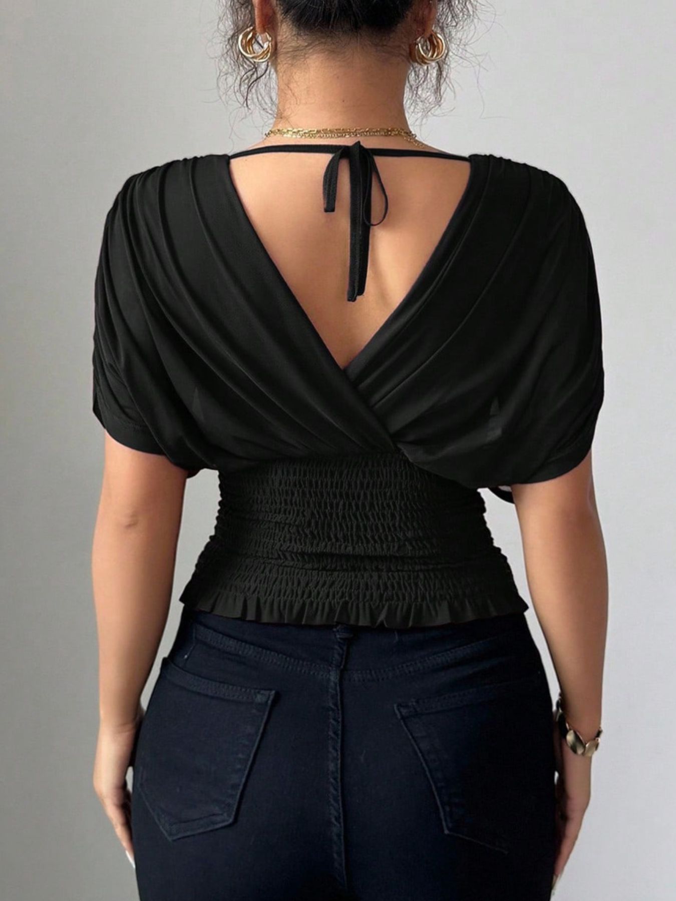 Ruched Surplice Short Sleeve Top - Be Bliss Boutique