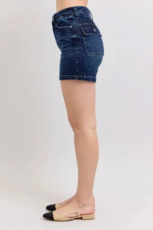 Judy Blue Jeans - Plus Size High Waist Back Flap Pocket Denim Shorts - Be Bliss Boutique