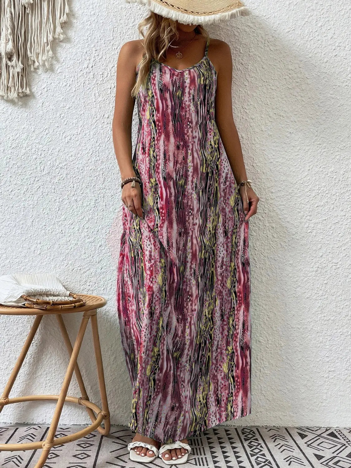 Full Size Printed Scoop Neck Maxi Cami Dress - Be Bliss Boutique