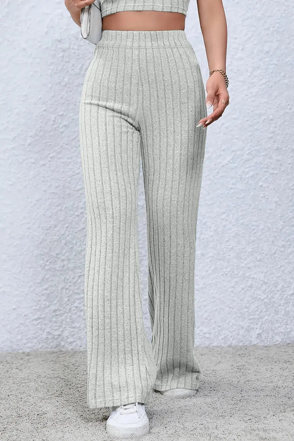 Basic Bae Full Size Ribbed High Waist Flare Pants - Be Bliss Boutique