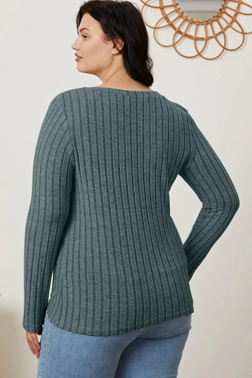 Basic Bae Full Size Ribbed V-Neck Long Sleeve T Shirt for Women - Be Bliss Boutique