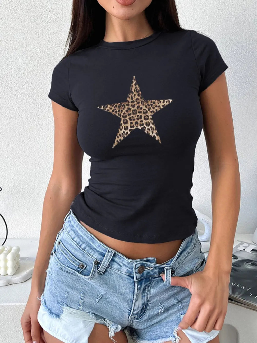 Devine Star Round Neck Short Sleeve T-Shirt - Be Bliss Boutique