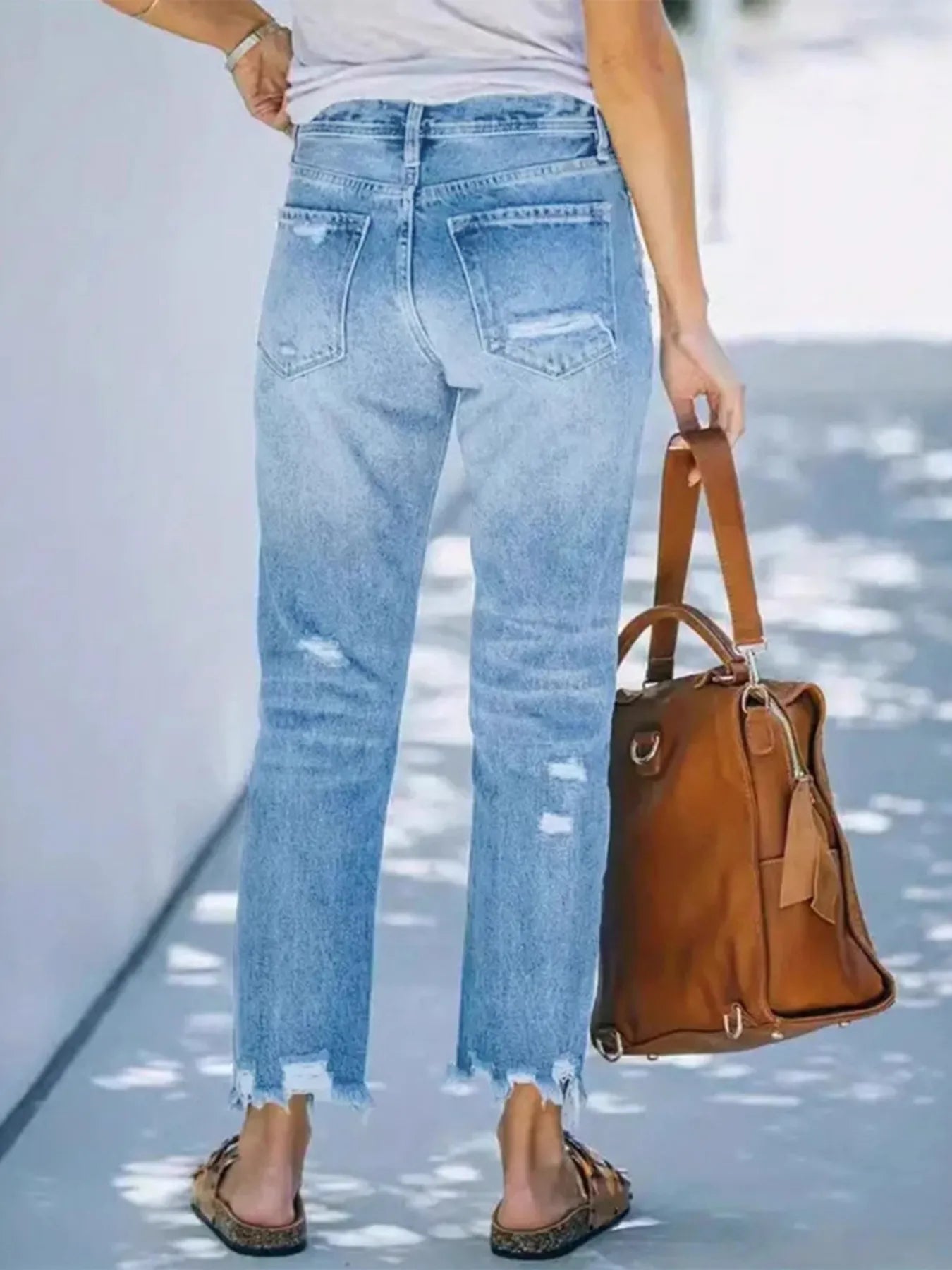 Distressed Straight Leg Jeans with Raw Hems - Be Bliss Boutique
