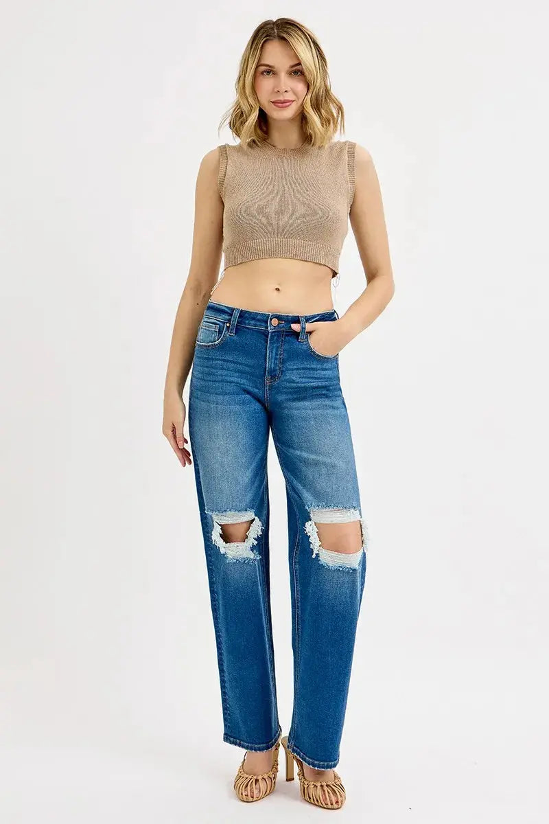Mid-Rise Distressed Boyfriend RISEN Jeans – Full & Plus Sizes - Be Bliss Boutique
