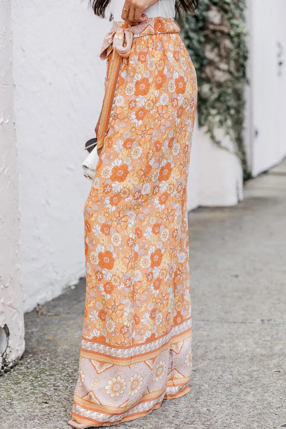 Floral Tie Front Wide Leg Pants - Be Bliss Boutique