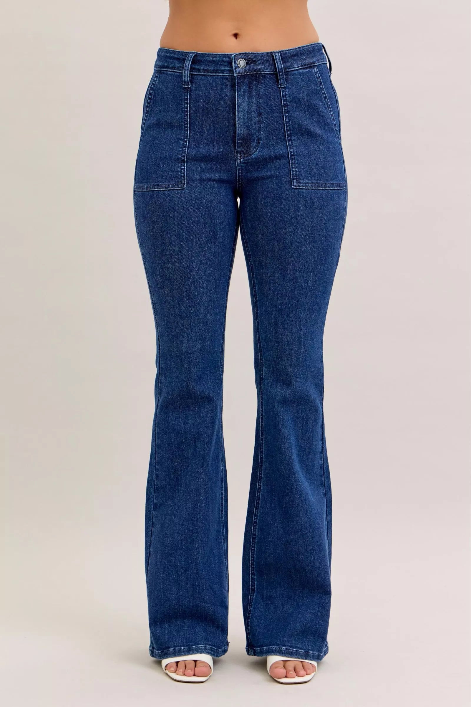 Judy Blue Jeans - High Waist Flare Jeans with Front Patch Pockets - Be Bliss Boutique