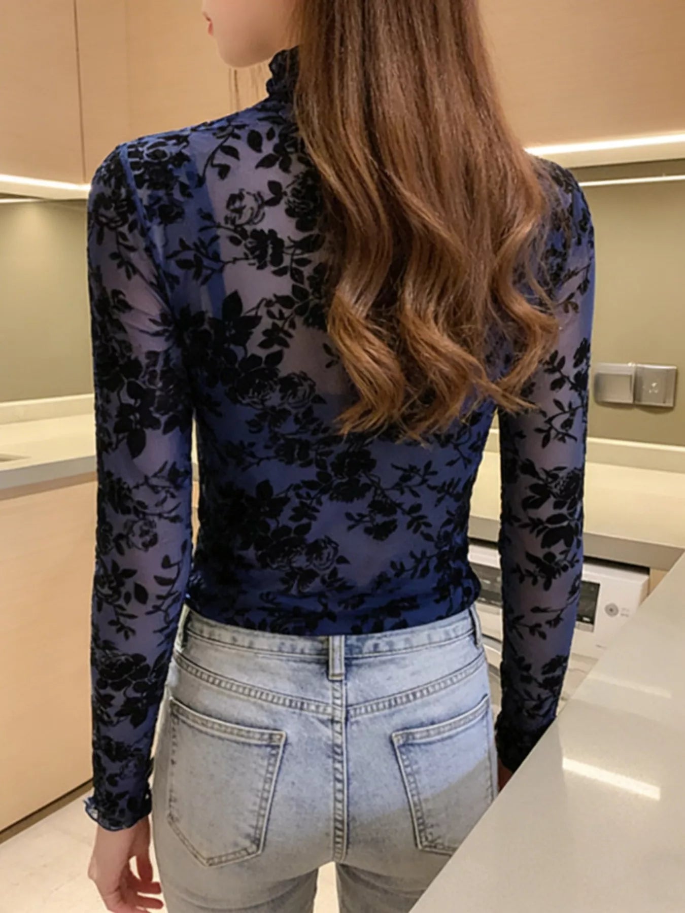 Floral Turtleneck Long Sleeve Top - Be Bliss Boutique