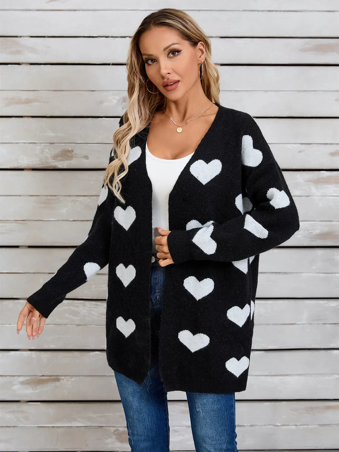 Angel Wings Heart Open Front Long Sleeve Cardigan - Be Bliss Boutique