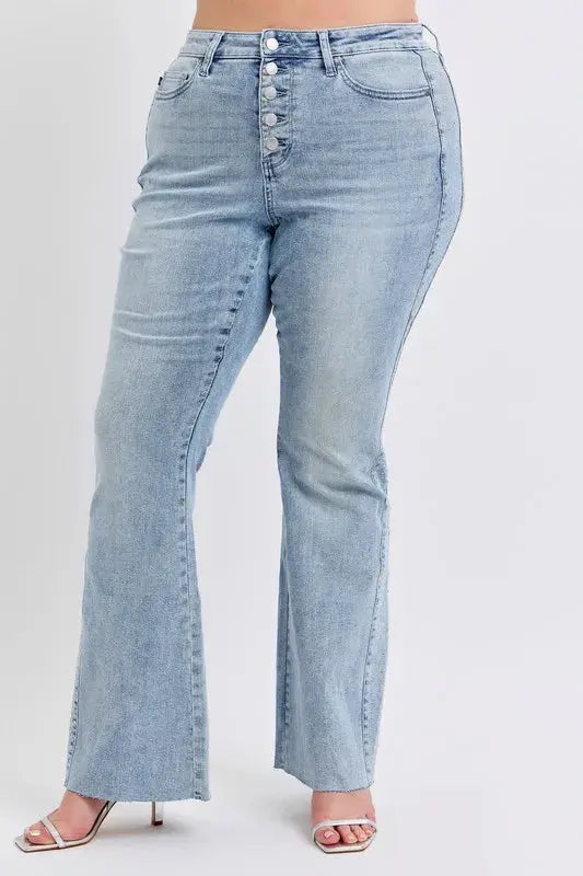 Mid Rise Rhinestone Side Panel Flare Judy Blue Jeans - Be Bliss Boutique