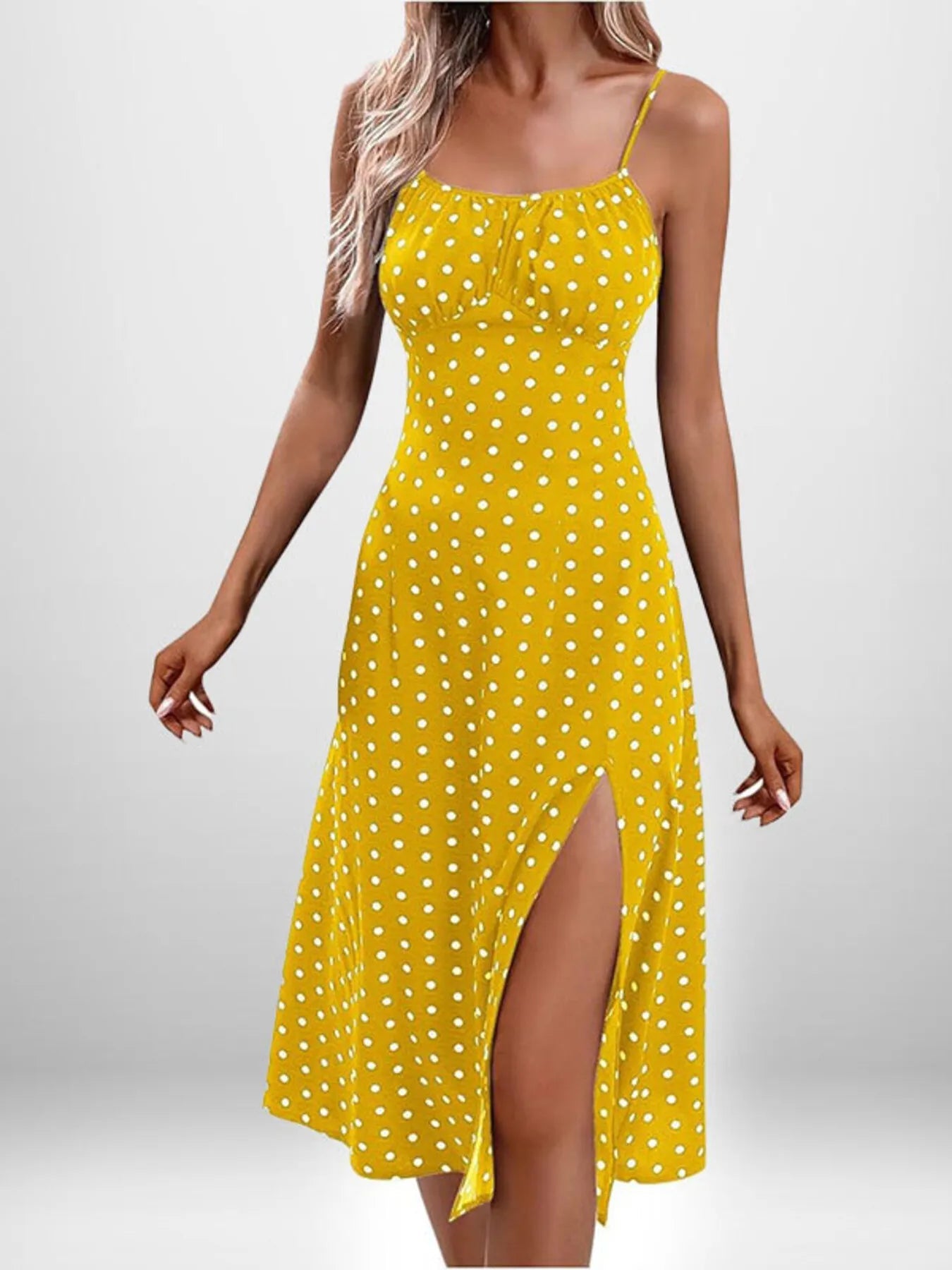Full Size Slit Printed Cami Midi Dress - Be Bliss Boutique