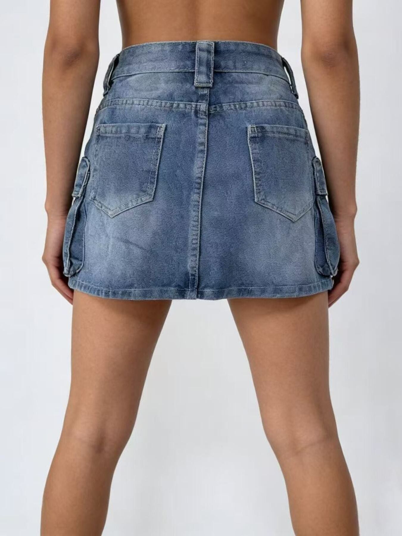 Washed Cargo Denim Skirt - Be Bliss Boutique