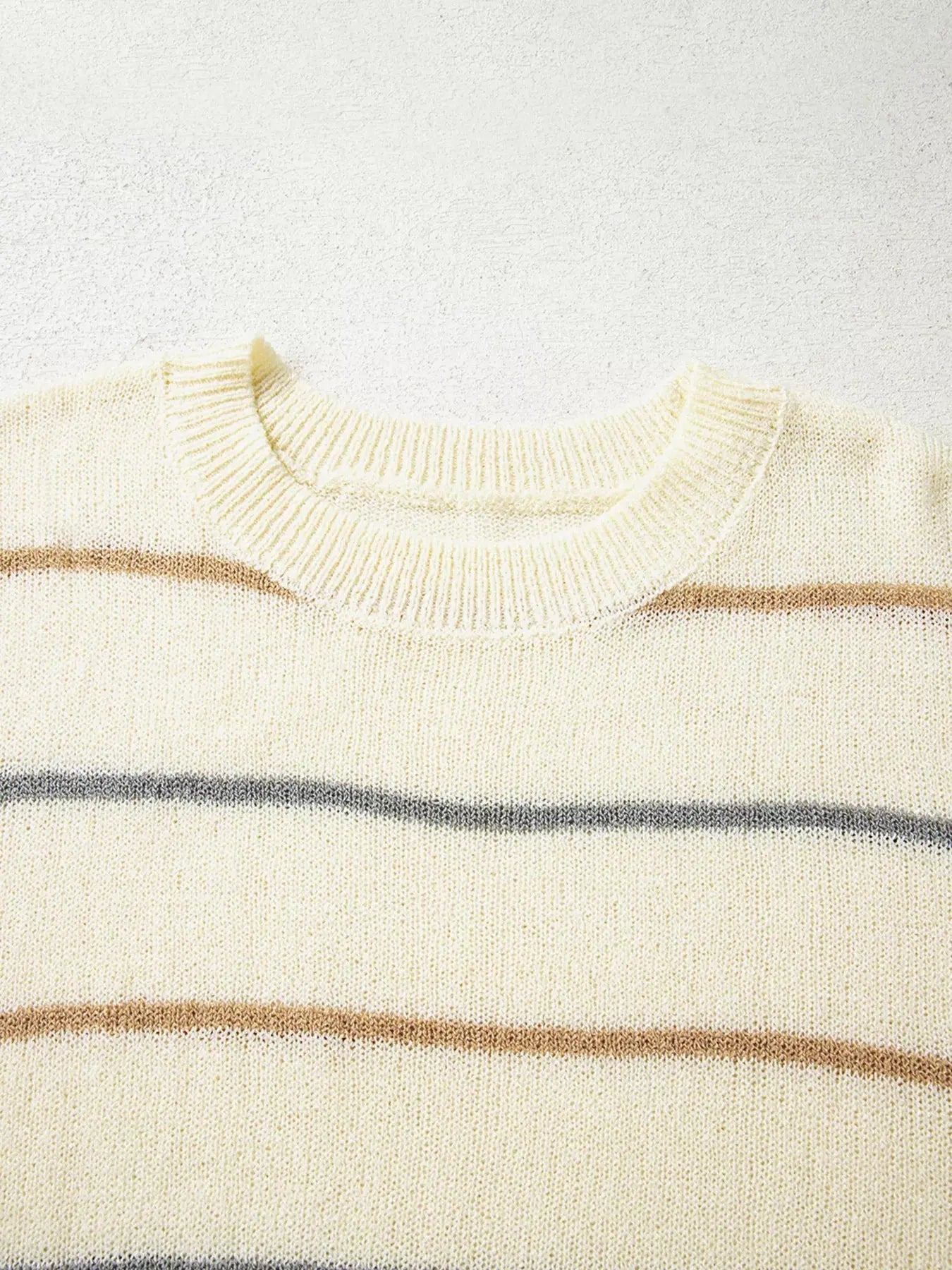 Stripe Striped Ribbed Edge Drop Shoulder Sweater - Be Bliss Boutique