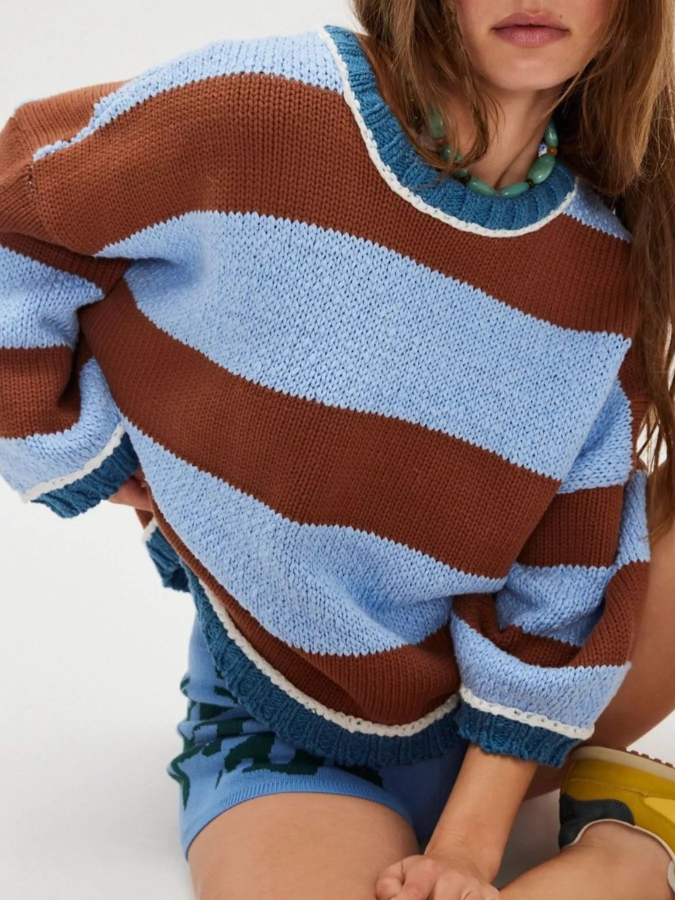 Color Block Round Neck Sweater -  Be Bliss Boutique