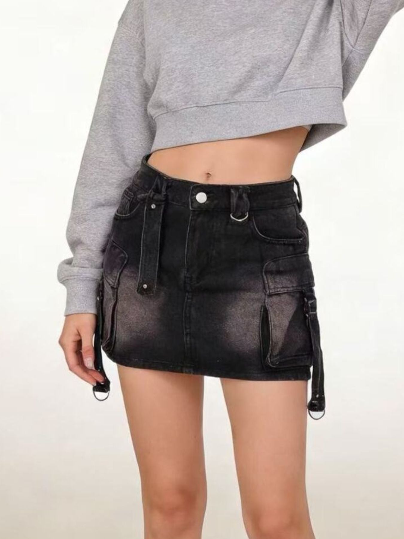 Washed Cargo Denim Skirt - Be Bliss Boutique