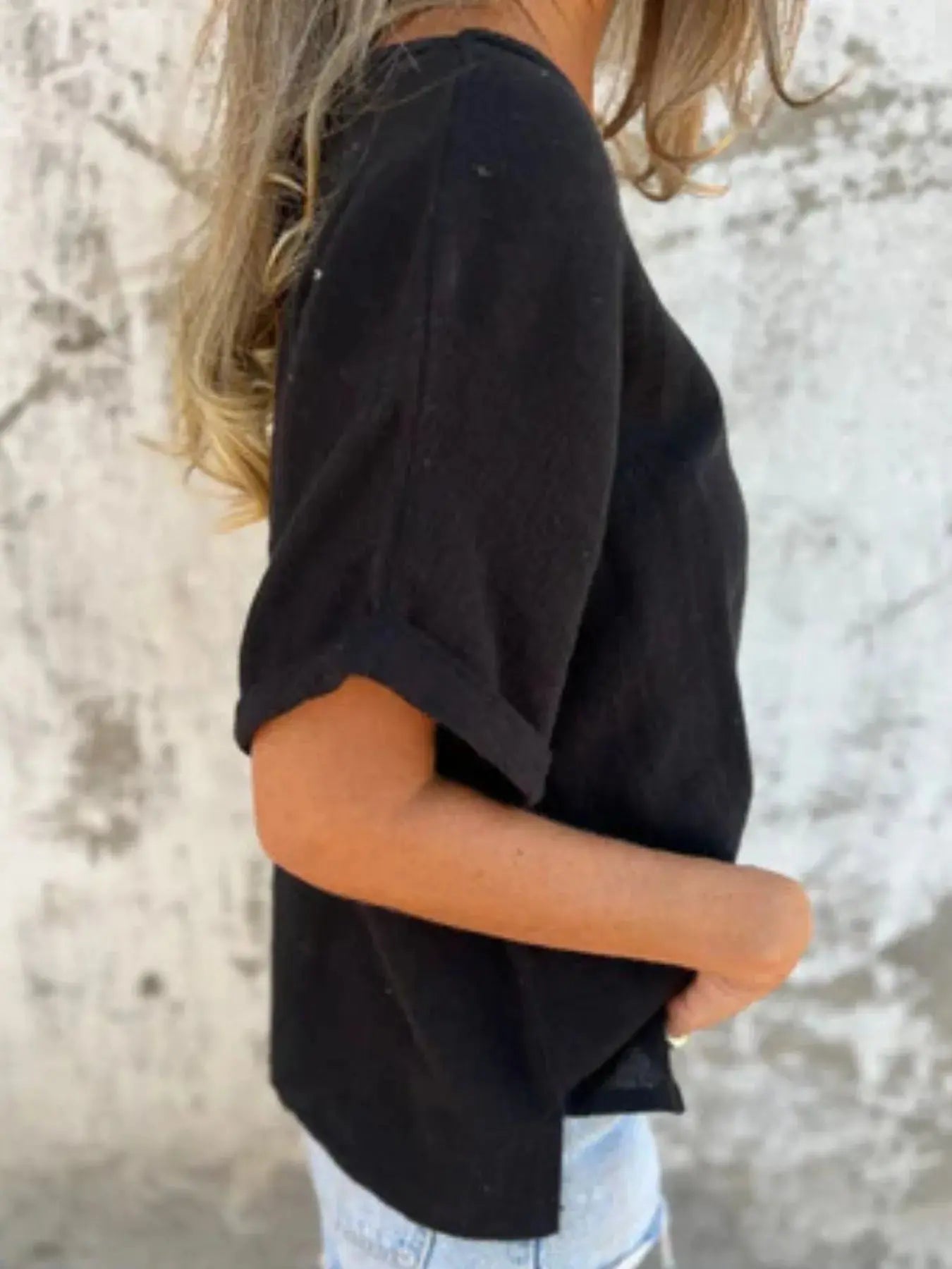 Full Size Relaxed Fit Rolled Sleeve T Shirt - Be Bliss Boutique