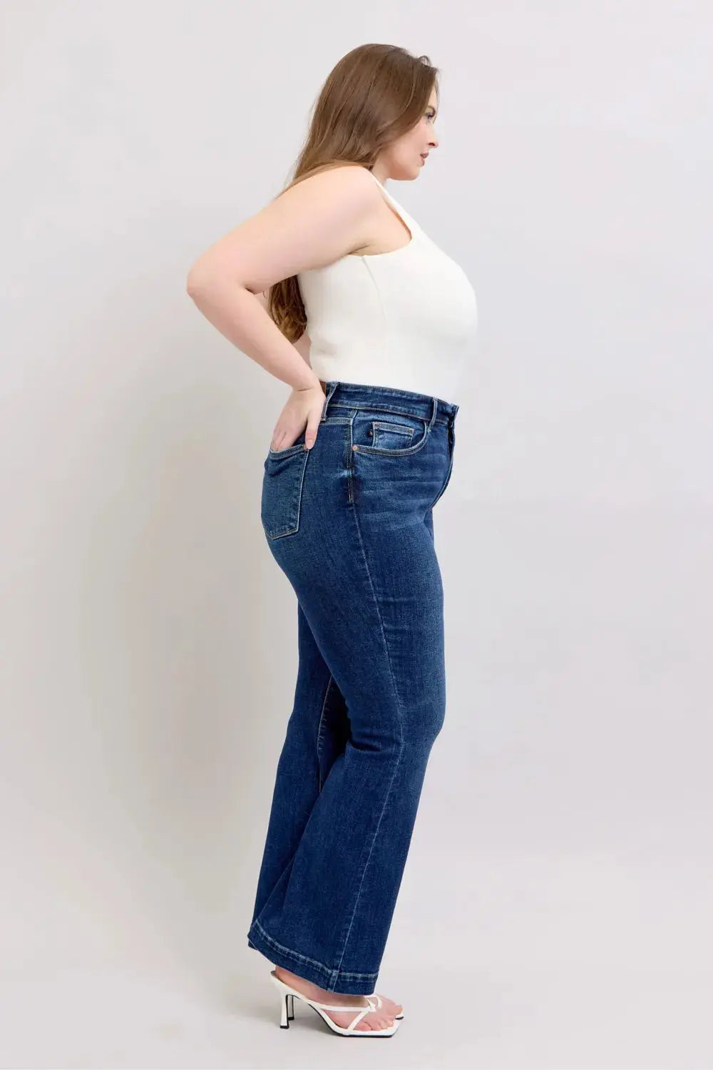 Full Size High Rise Flare Judy Blue Jeans with Pockets - Be Bliss Boutique