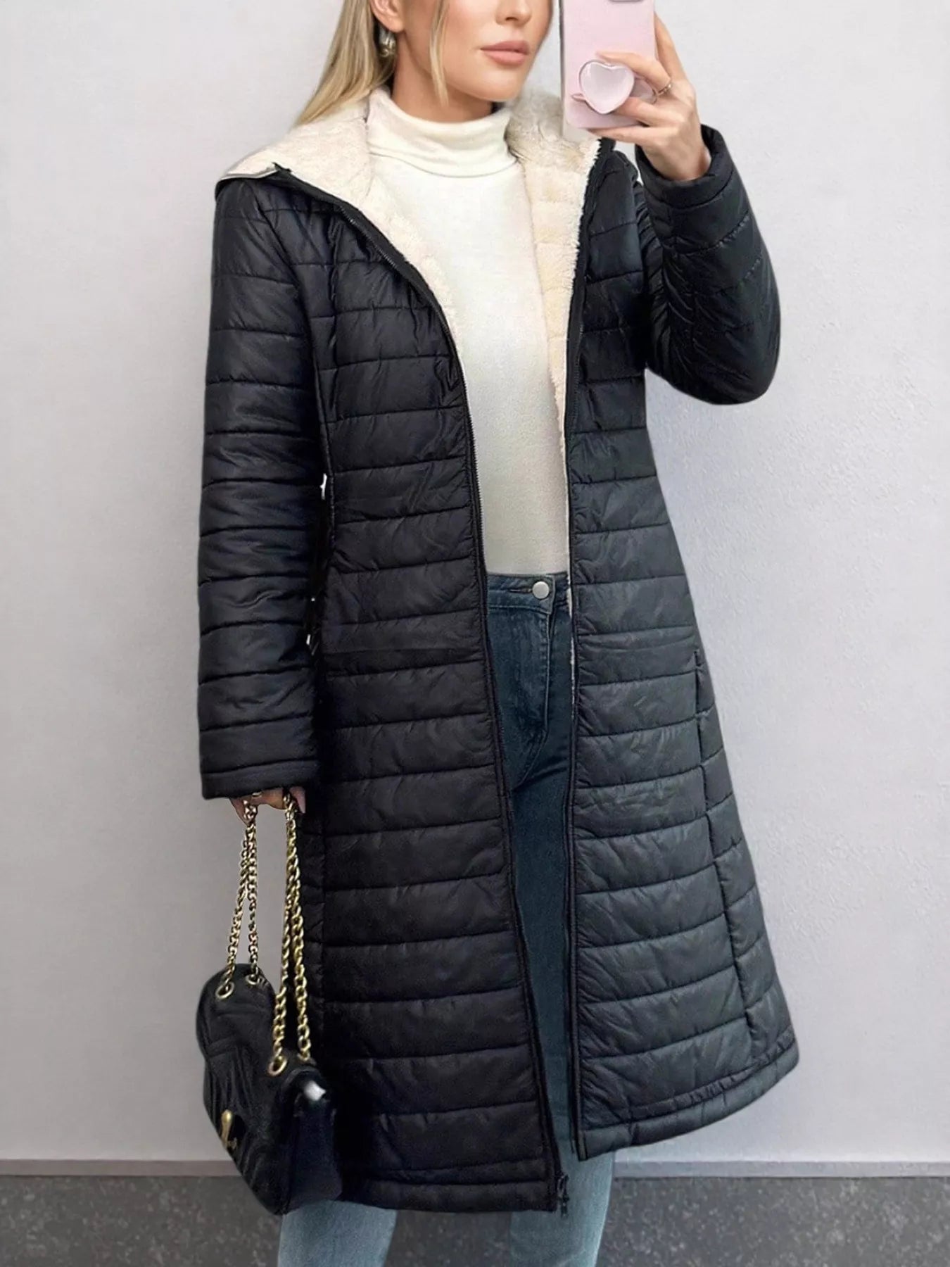 Zip Up Quilted Hooded Puffer Coat -  Be Bliss Boutique