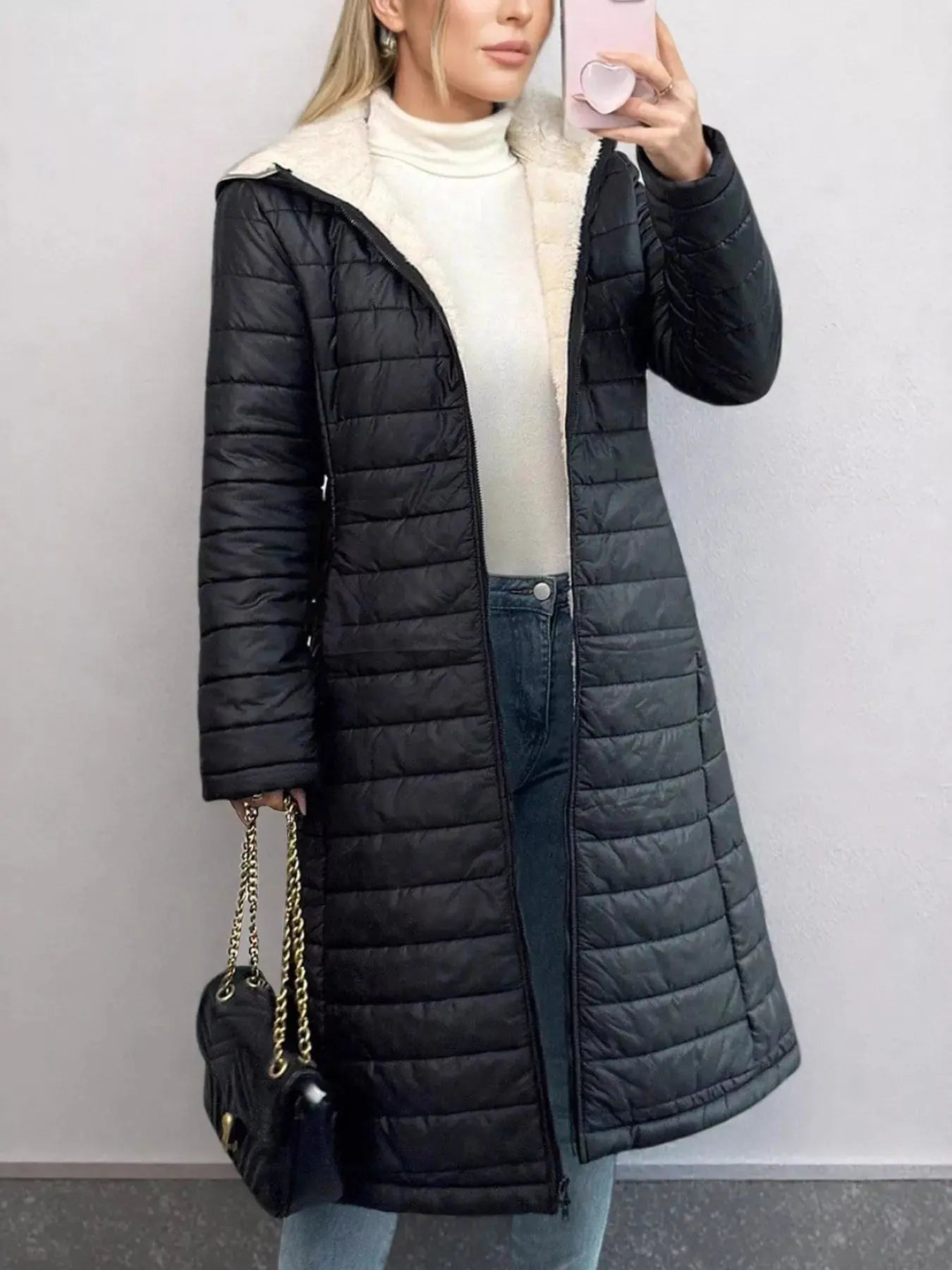 Zip Up Quilted Hooded Puffer Coat - Be Bliss Boutique