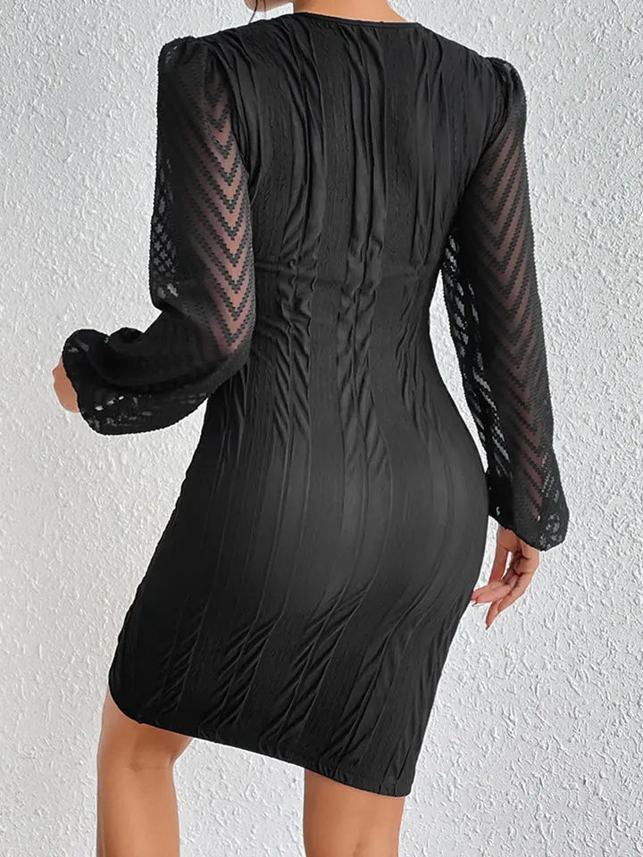 Round Neck Puff Sleeve Tulip Hem Mini Dress - Be Bliss Boutique