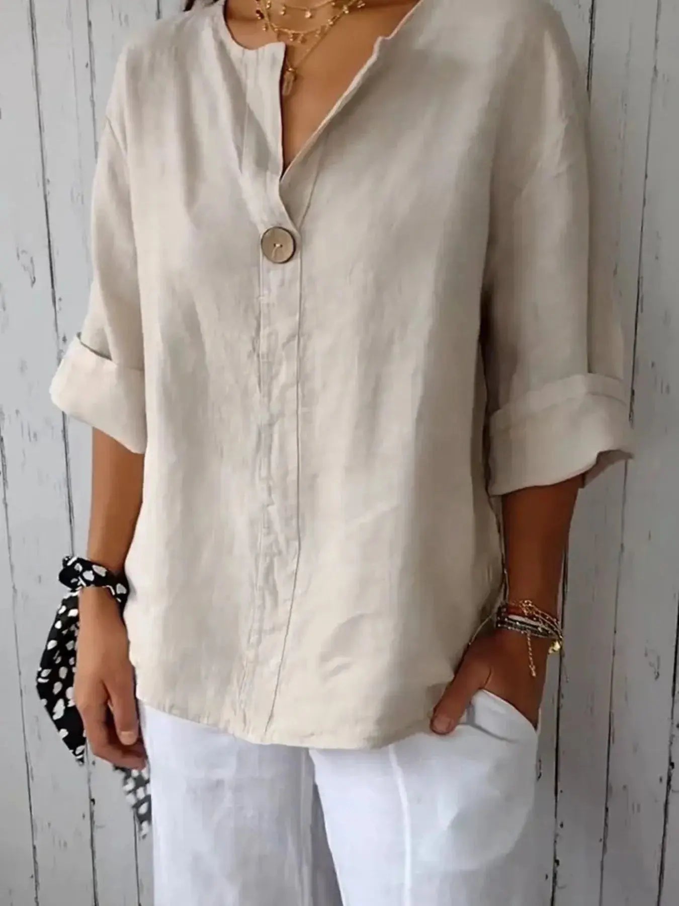 Breezy Button-Front Relaxed Linen Blouse - Be Bliss Boutique