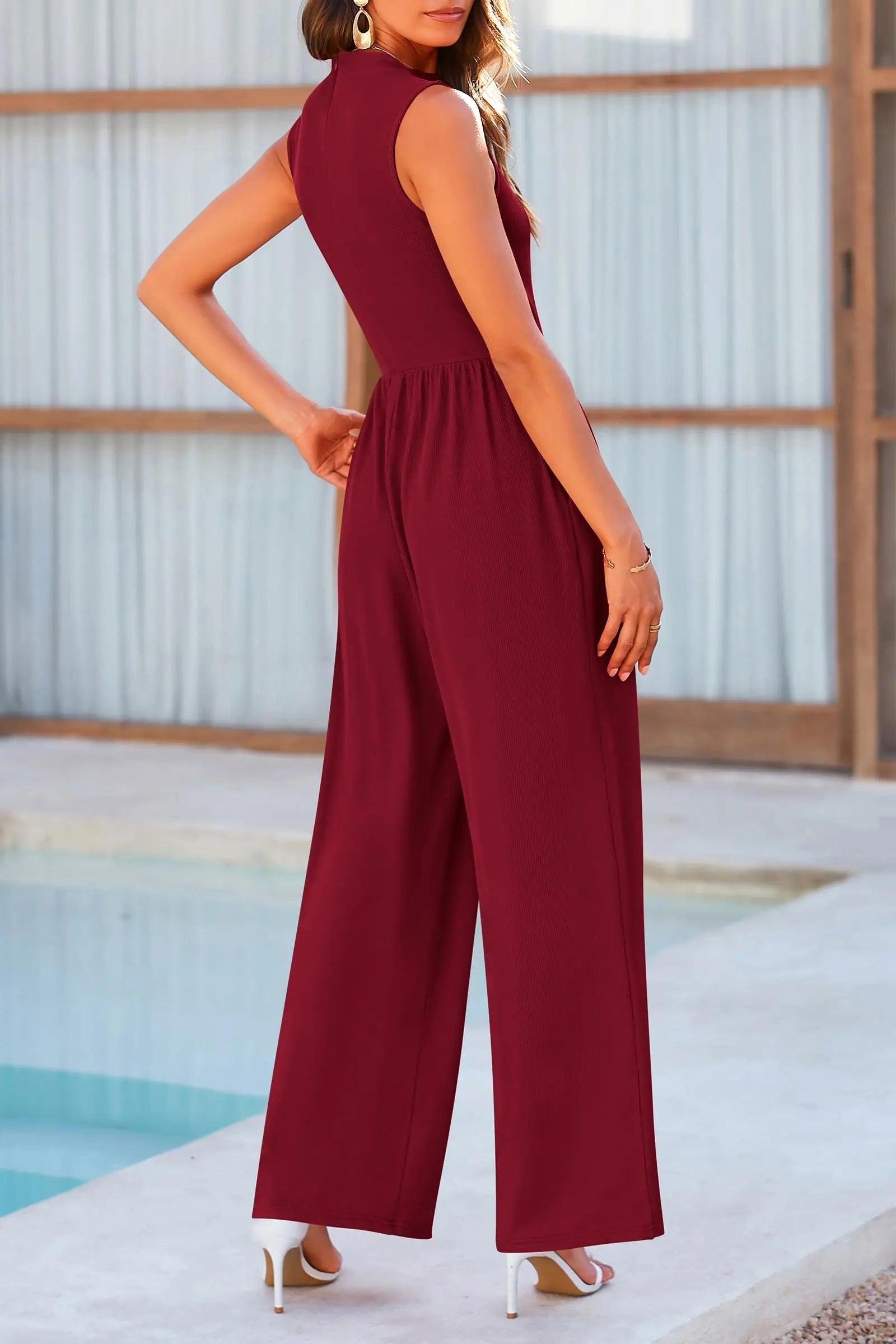 Mock Neck Sleeveless Wide Leg Jumpsuit - Be Bliss Boutique