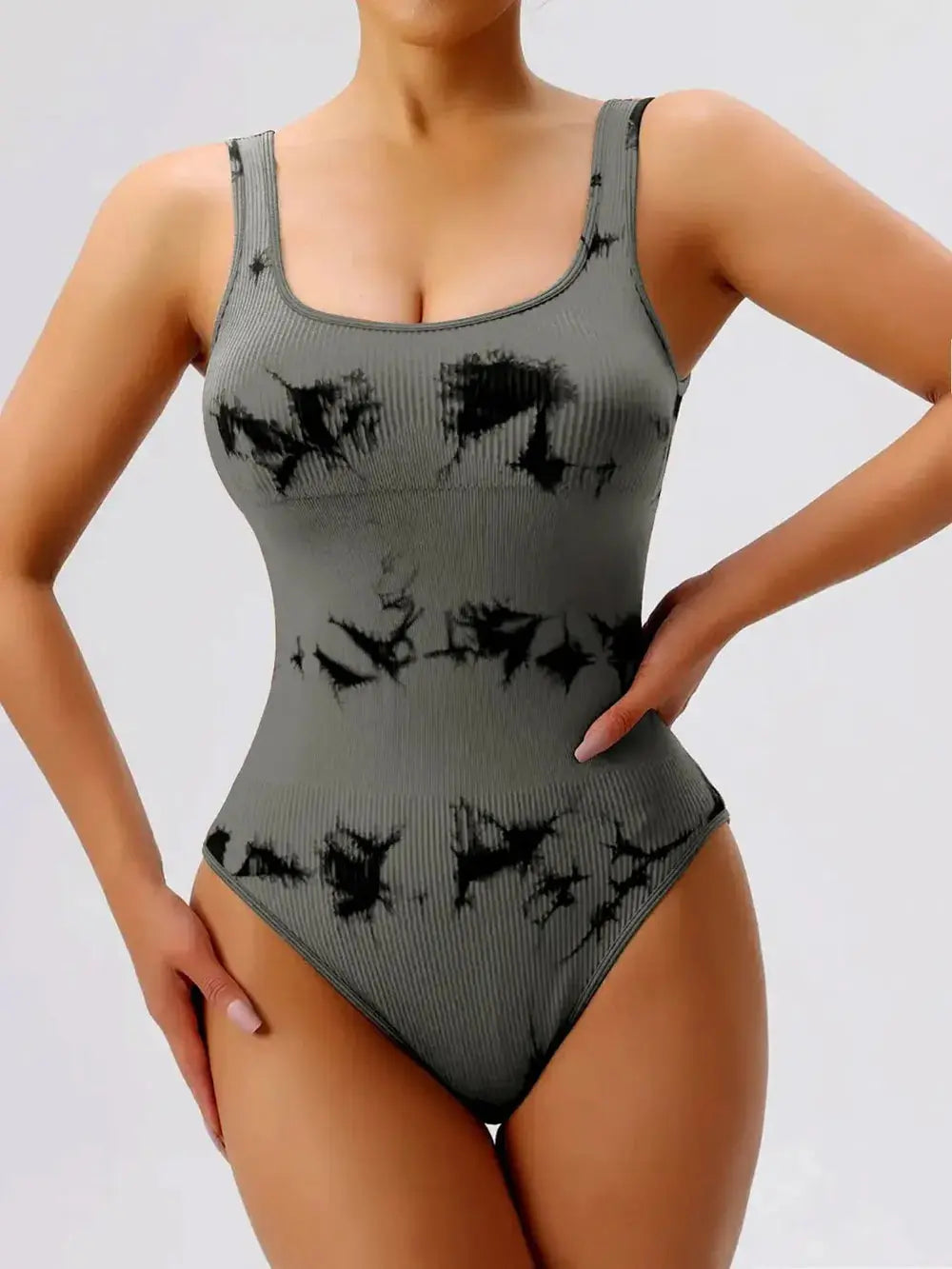 Tie-Dye Scoop Neck Wide Strap Active Bodysuit - Be Bliss Boutique