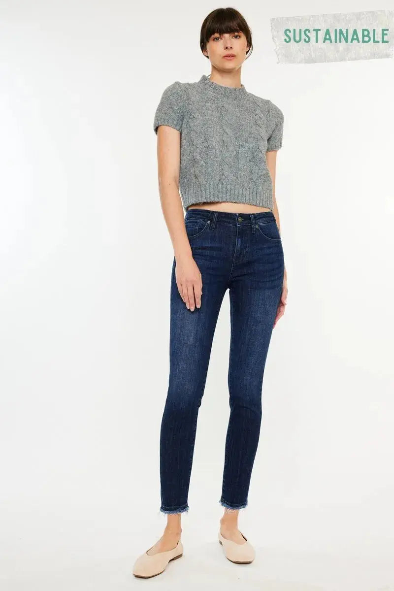 Kancan High-Rise Slim Fit Cropped Raw Hem Jeans - Be Bliss Boutique