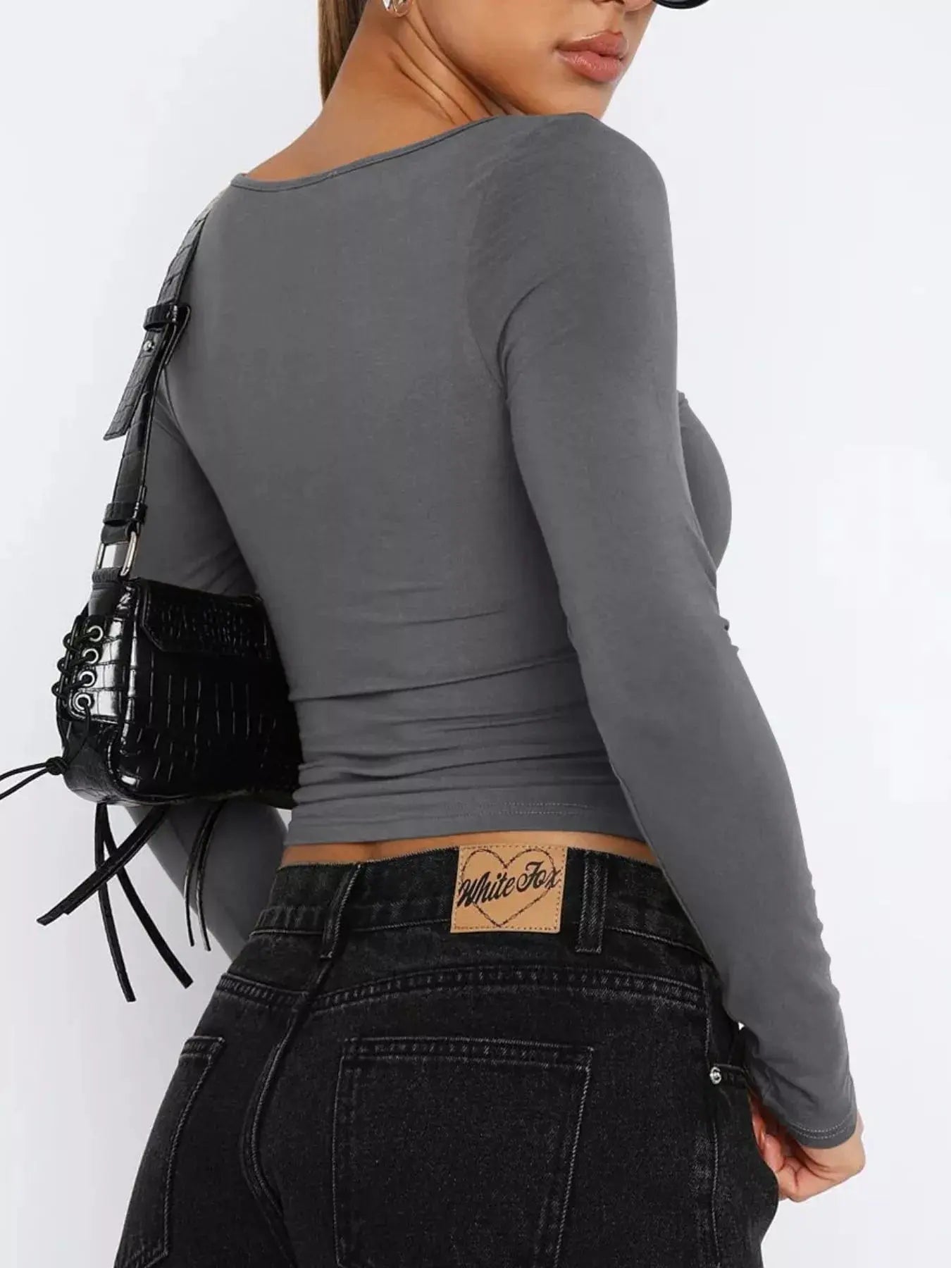 Sweetheart Neck Long Sleeve Crop T Shirt - Be Bliss Boutique