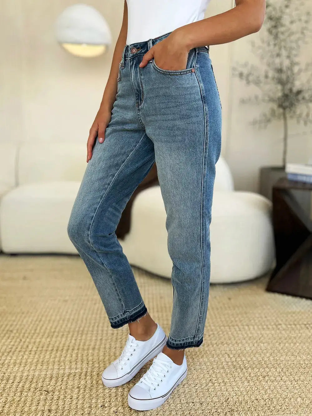Full/Plus Size Mid Rise Rigid Magic Release Hem Judy Blue Jeans - Be Bliss Boutique