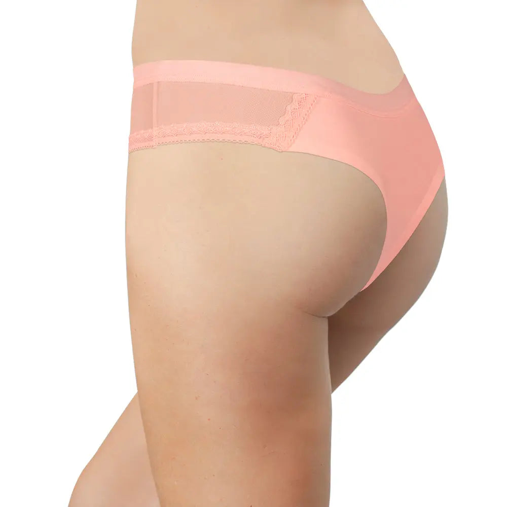 Pink Laser Cut Thong With Mesh and Lace - Be Bliss Boutique