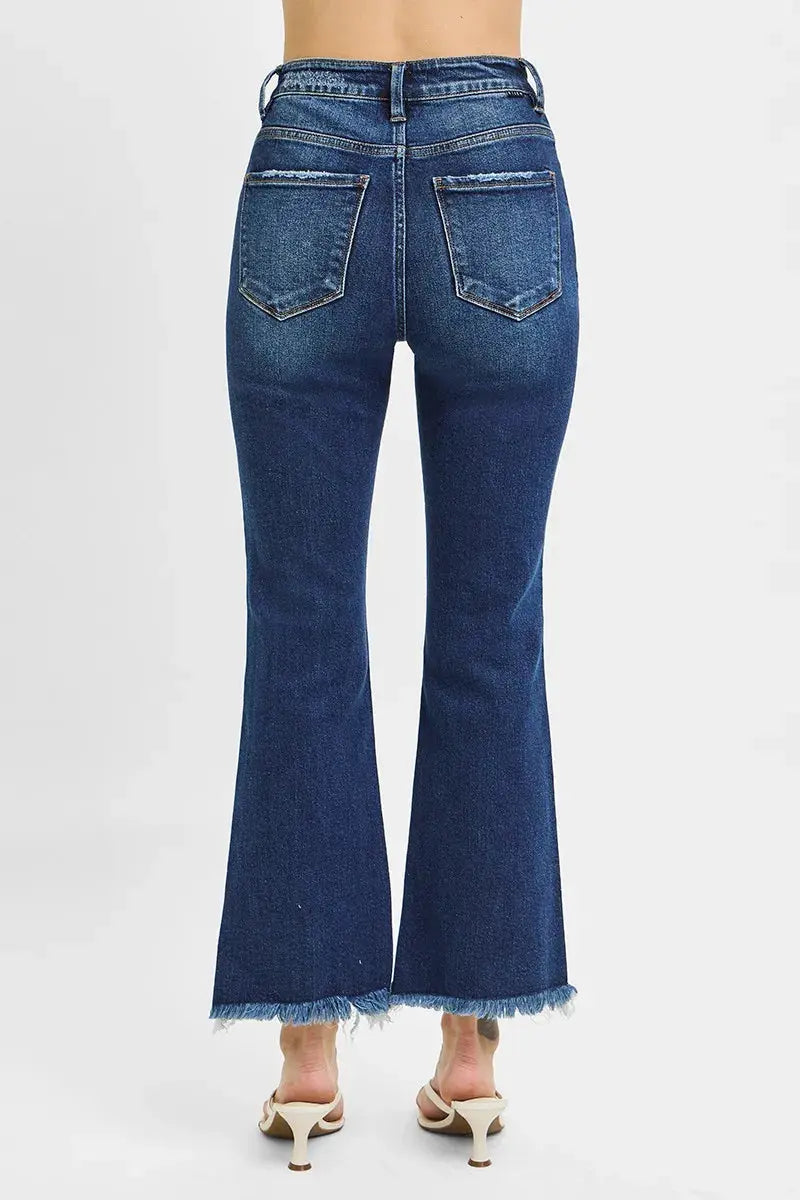 Full Size High Rise Crop Bootcut Fray Hem RISEN Jeans - Be Bliss Boutique