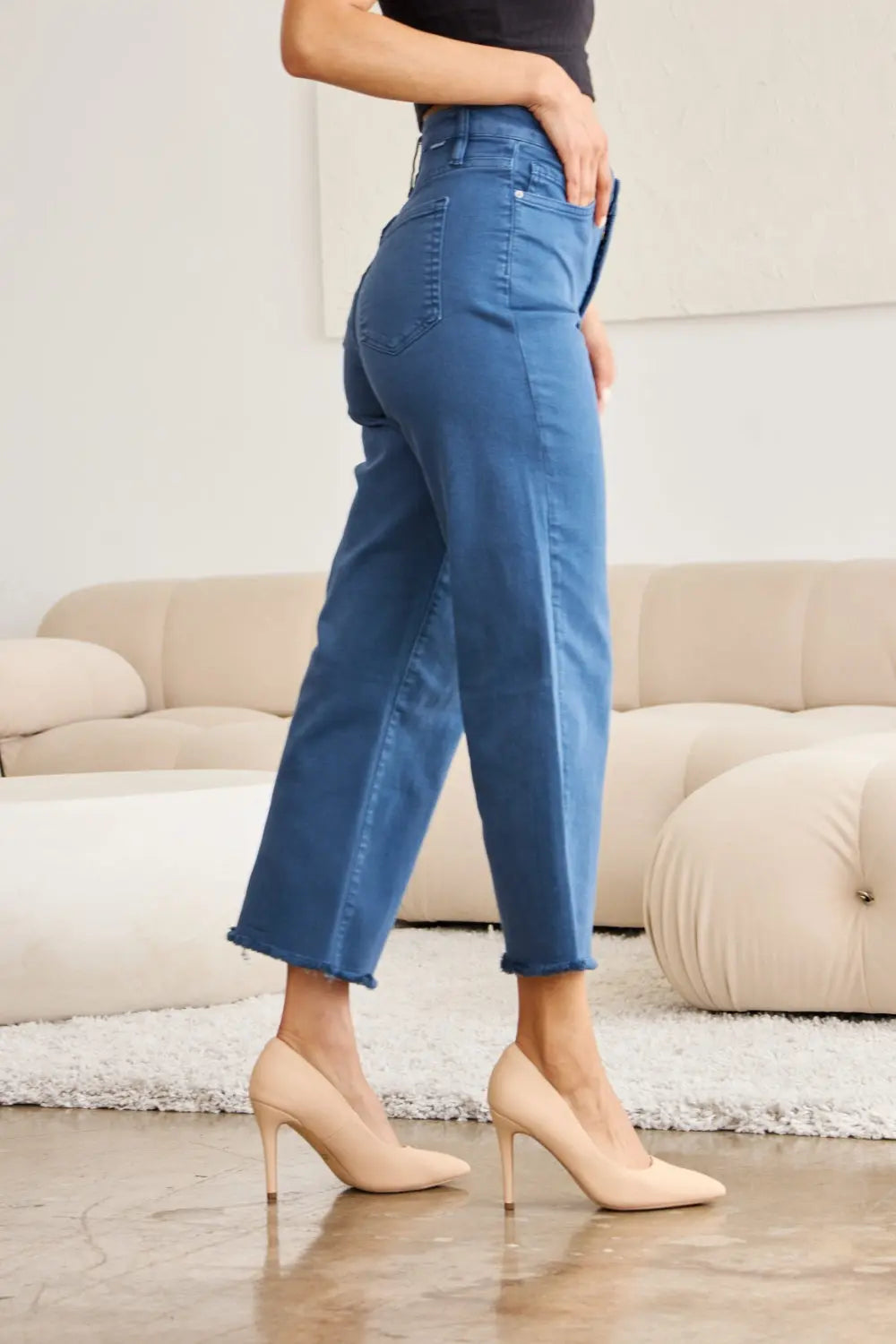 RFM Crop Full Size Tummy Control High Waist Raw Hem Jeans - Be Bliss Boutique