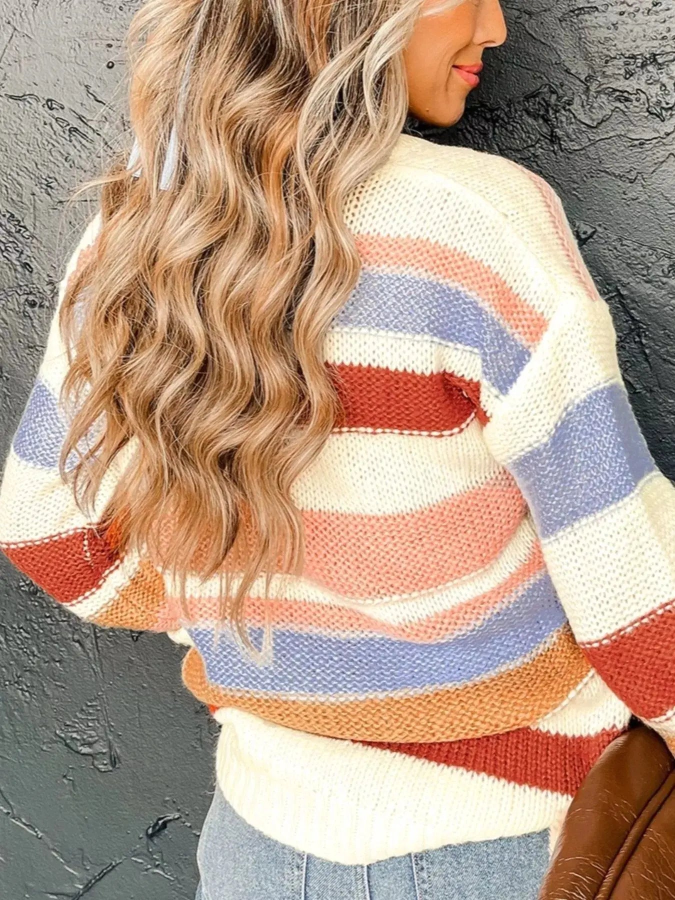 Multi-Color Striped Crew Neck Sweater - Be Bliss Boutique