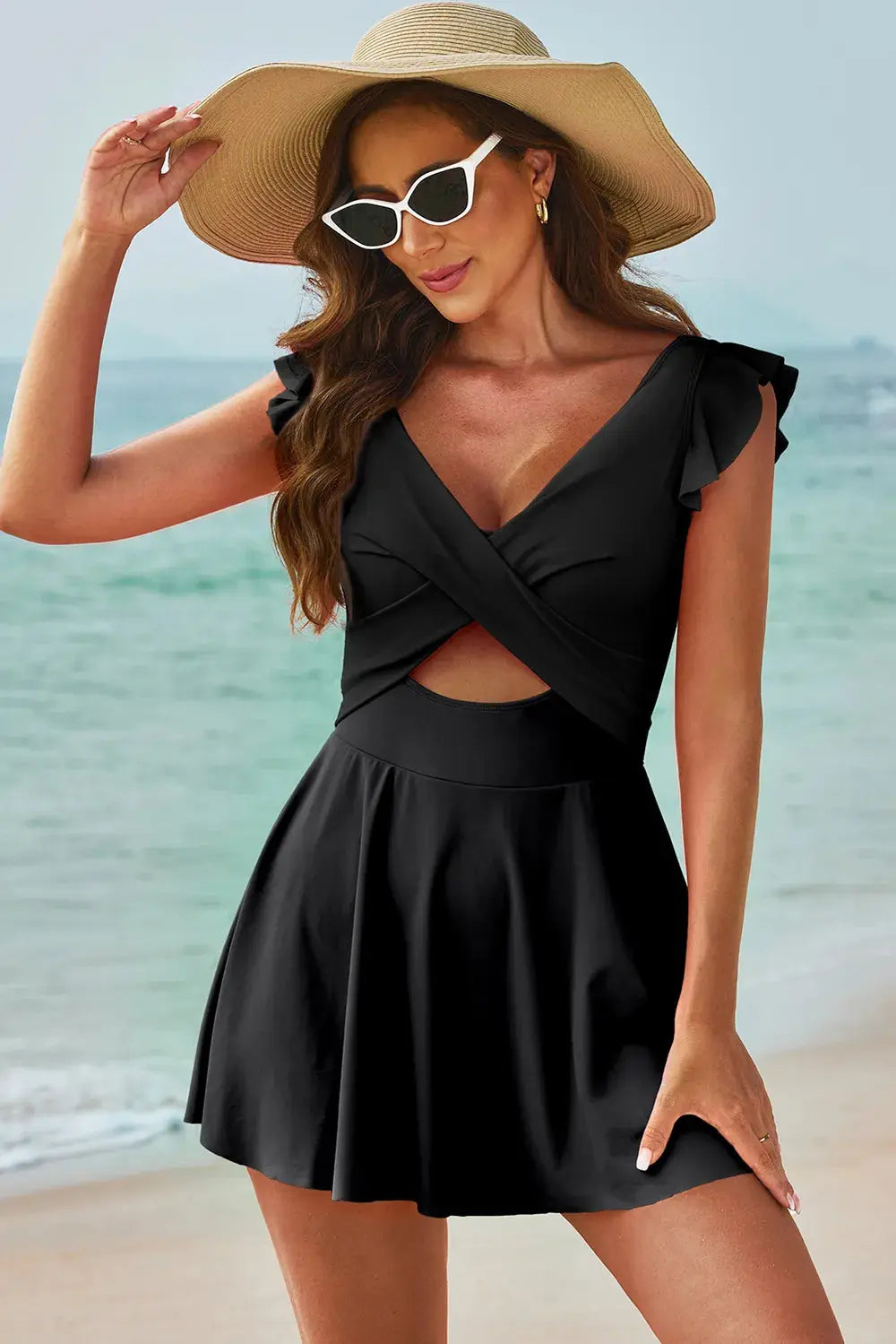 Cutout V-Neck Backless One Piece Swim Dress - Be Bliss Boutique