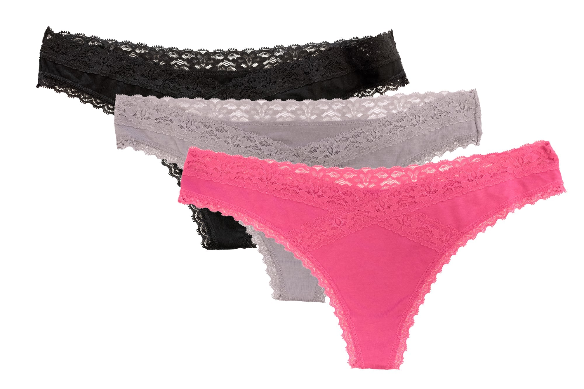 V-Front Modal Thong with Lace 3 Pack - Be Bliss Boutique