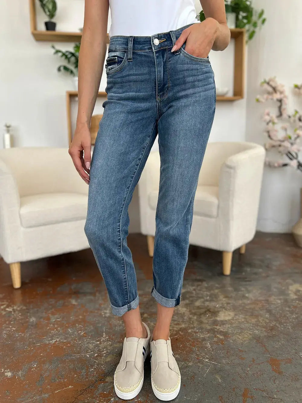 Full Size/Plus Size Cuffed Hem Slim Judy Blue Jeans - Be Bliss Boutique