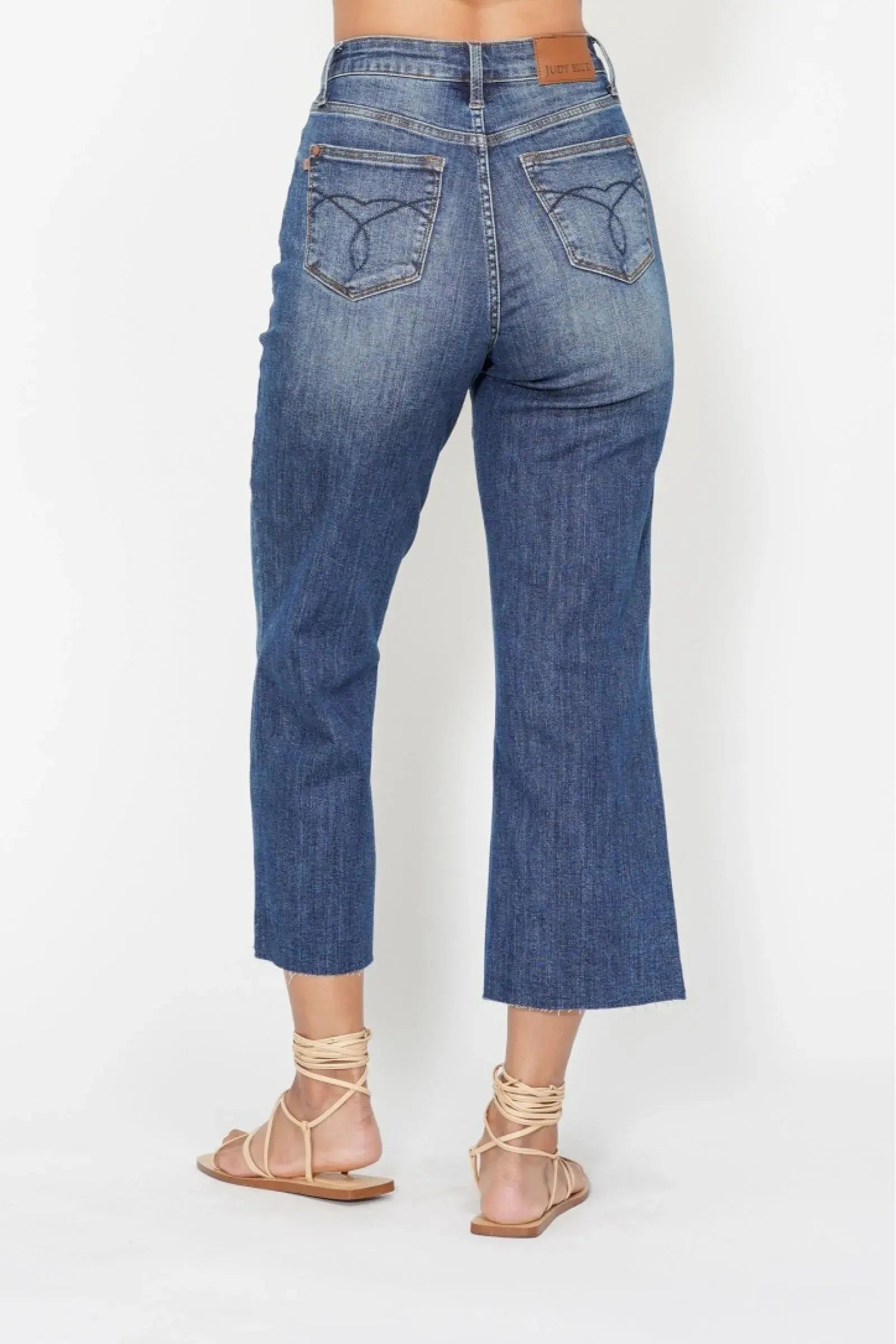 Judy Blue Jeans - High Waist Back Pocket Embroidery Crop Wide Jeans - Be Bliss Boutique