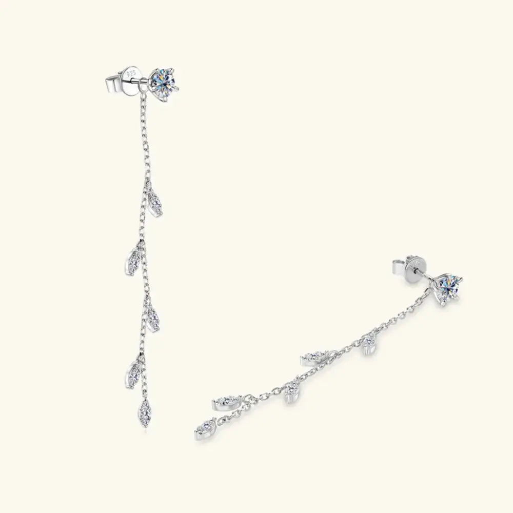 1.38 Carat Leaf Moissanite Drop Earrings in 925 Sterling Silver - Be Bliss Boutique